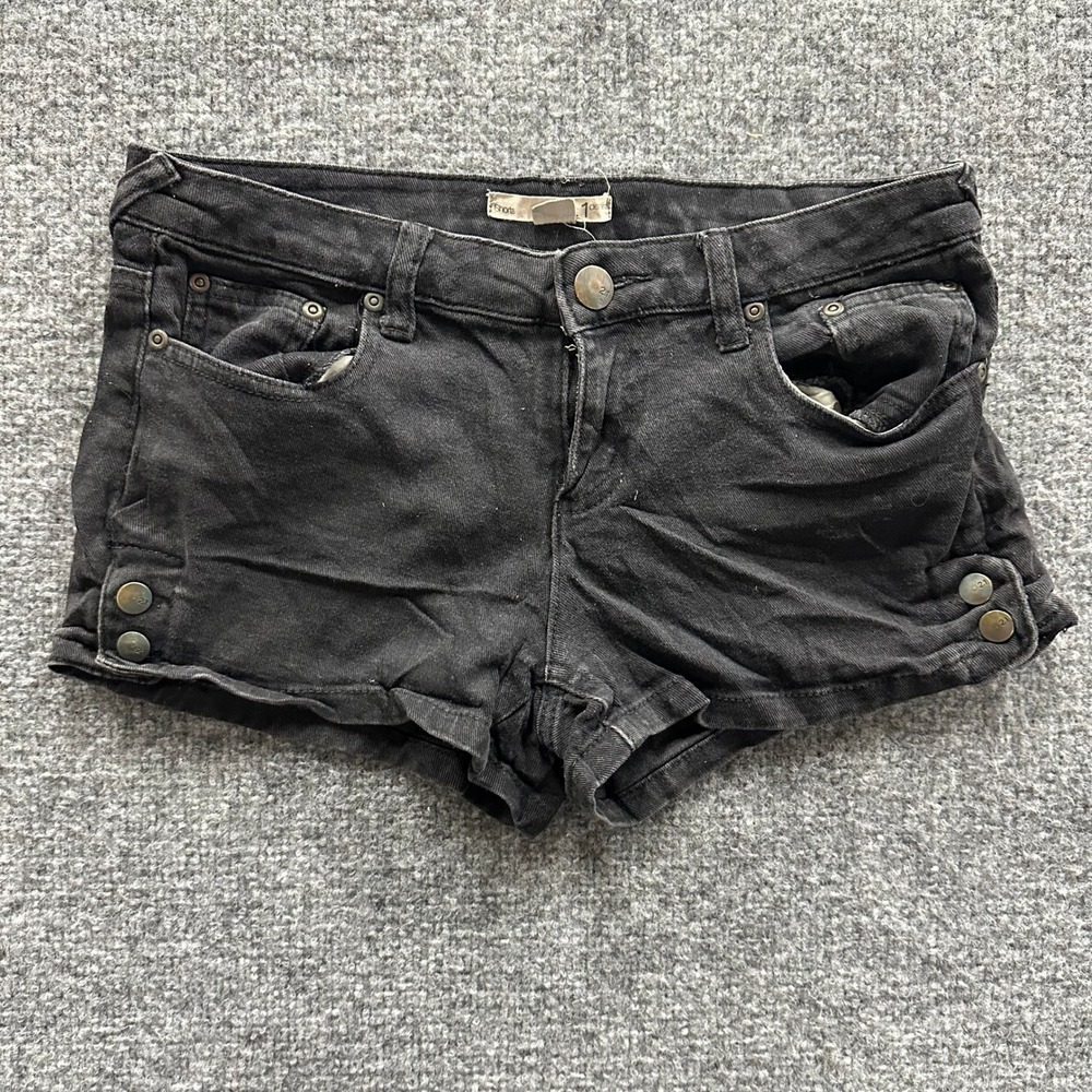 21denim Shorts Womens Size 27 Black Low Rise Mini Casual Button Detail Stretch